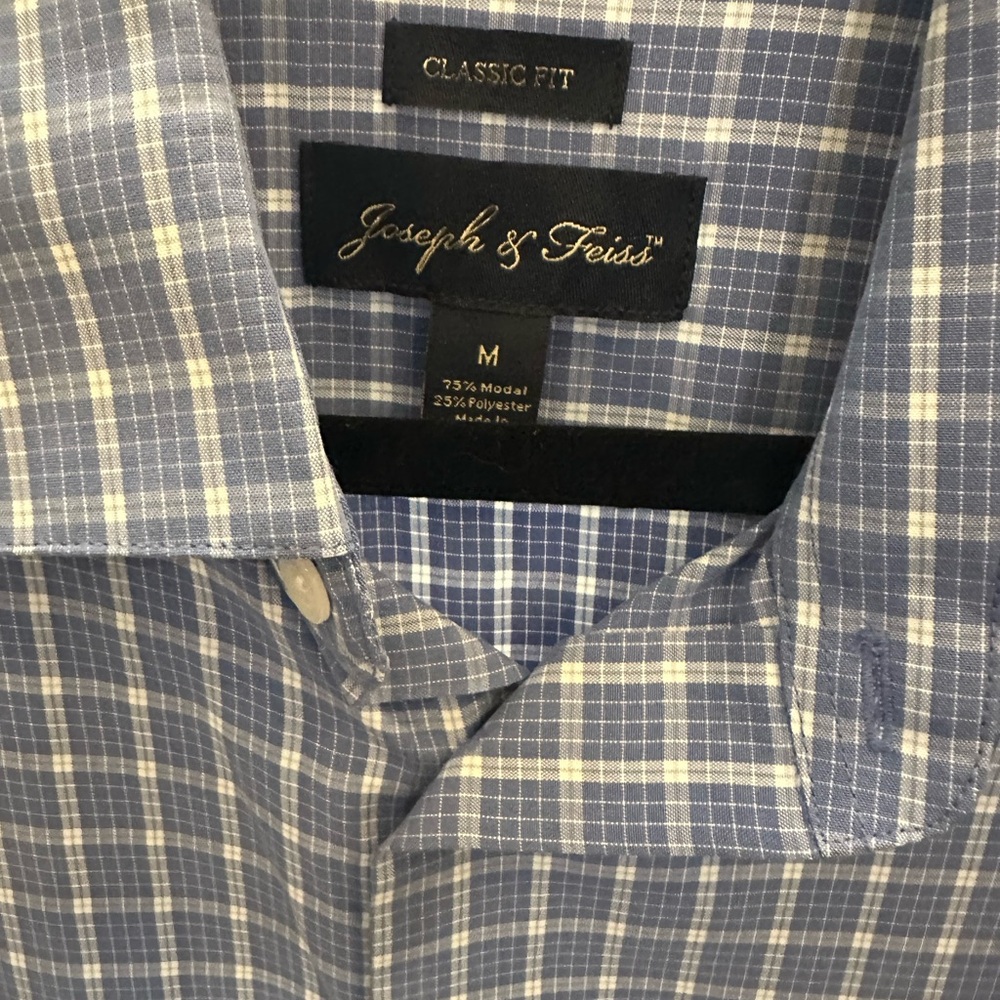 Joseph & Feiss buttoned down men’s/unisex camp shirt Size M blue & white